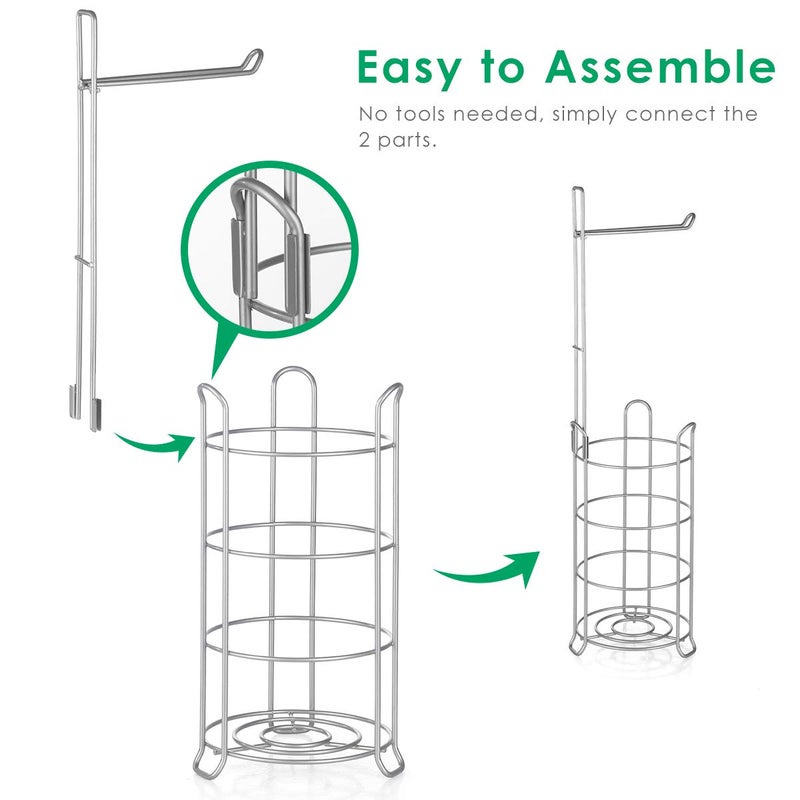 TomCare Toilet Paper Holder Toilet Paper Stand Free-Standing Toilet Tissue Paper Roll Bathroom Storage Shelf and Dispenser for 3 Spare Rolls Metal Wire Bathroom Accessories Storage Organizer - Image 2